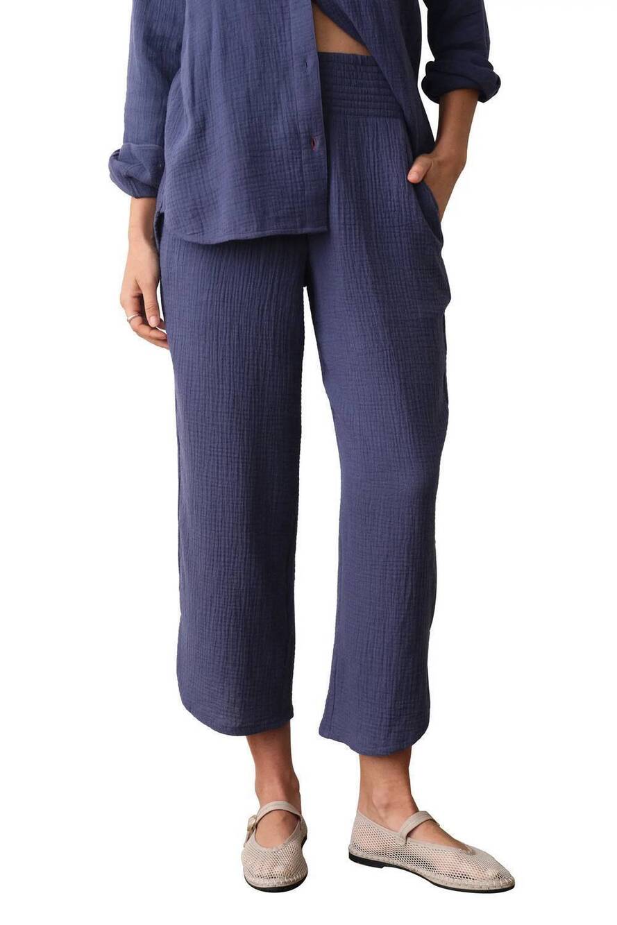 NEW MARINE LAYER cali smocked waist double cloth pants in deep cobalt